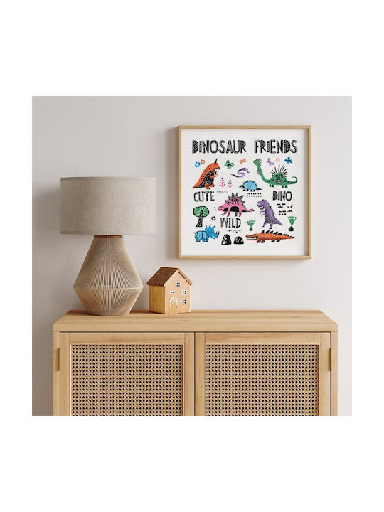 Walls Kids Wall Art Colorful Dinosaurs with Black Frame Wooden 30x30cm