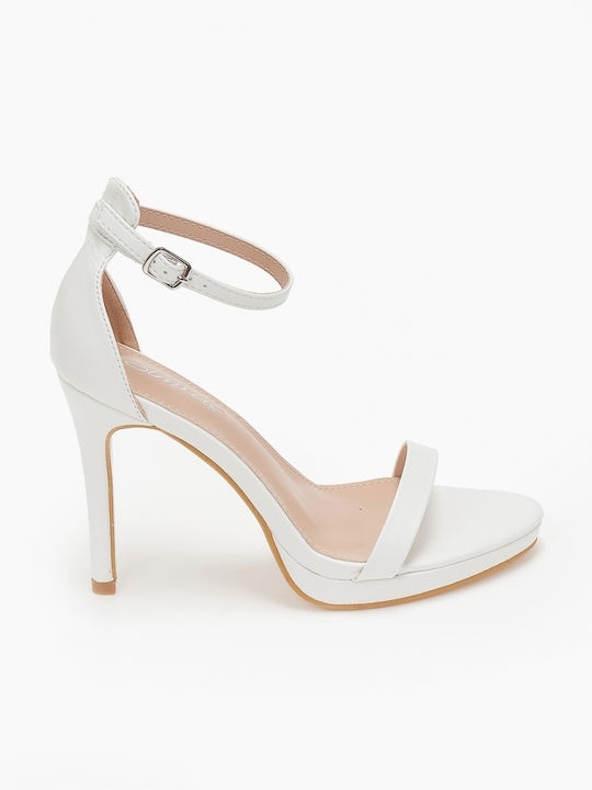 Issue Fashion Platform Women's Sandals with Ankle Strap White with Thin High Heel 0208/8005447