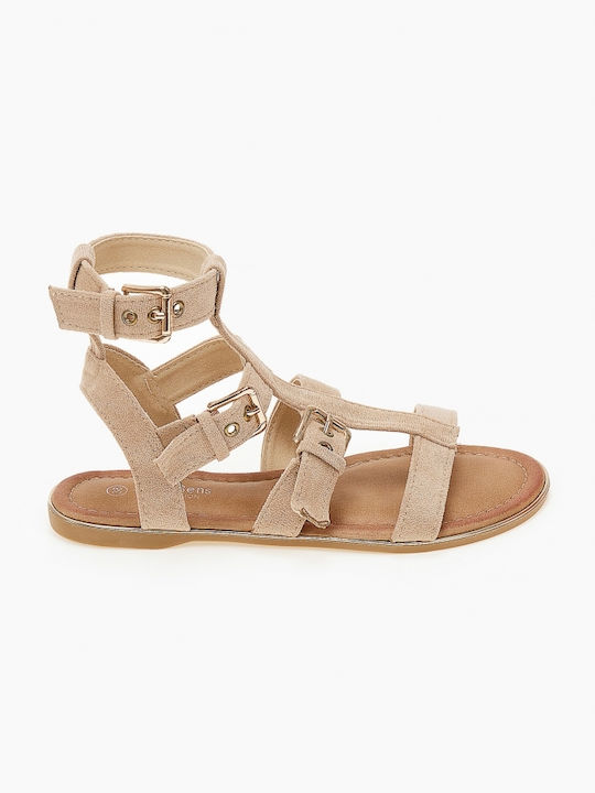 Issue Fashion Damen Flache Sandalen mit Riemen in Beige Farbe