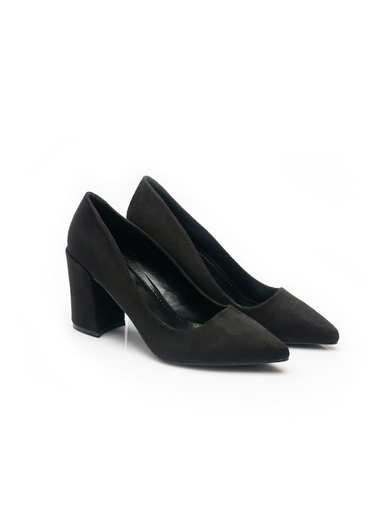 Malesa Suede Pointed Toe Black Heels -BLACK