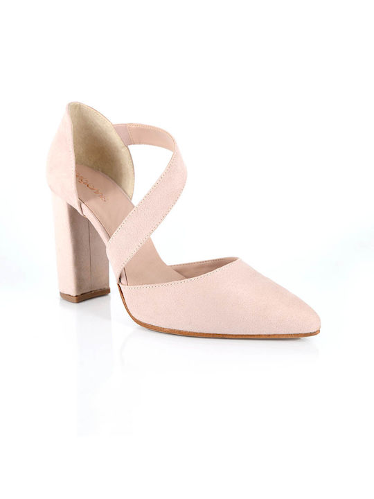 Malesa Suede Pointed Toe Pink Heels -NUDE_K