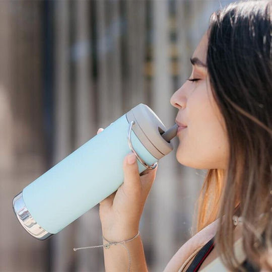 Klean Kanteen TKWide Recyclable Glass Thermos Stainless Steel BPA Free 350ml Light Blue with Straw