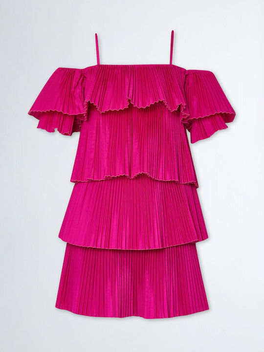 Mini Evening Dress with Ruffle Fuchsia
