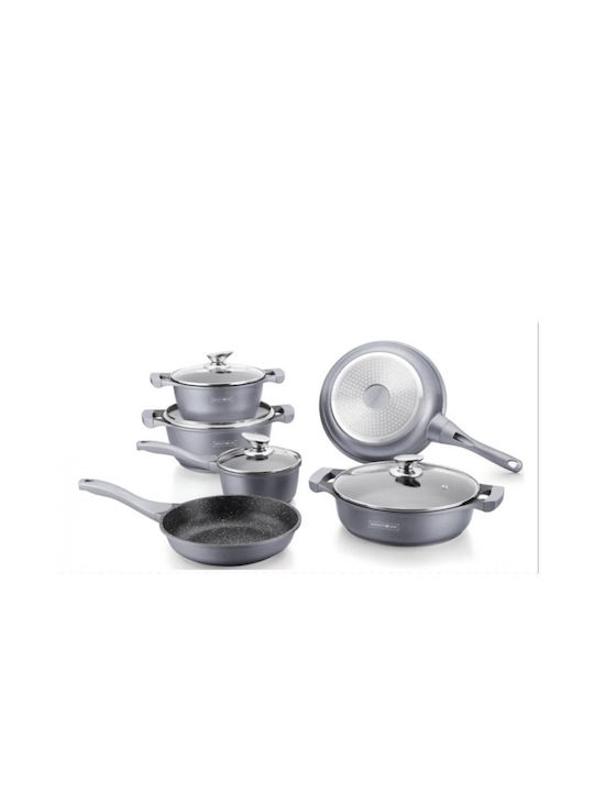 Royalty Line Cookware Set of Cast Aluminum with Stone Coating Gray 10pcs