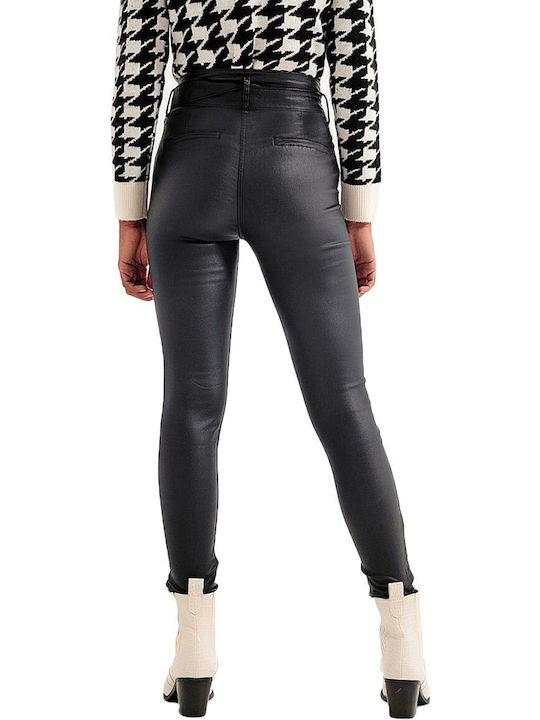 Q2 Women's High-waisted Leather Trousers in Skinny Fit Black