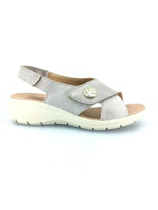 Imac Leather Women's Flat Sandals Anatomic in Beige Color