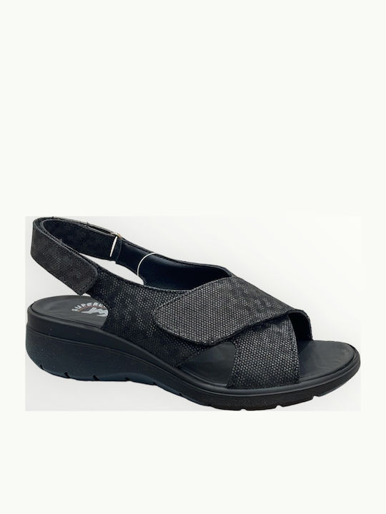 Leather Women's Flat Sandals Anatomic in Black Color
