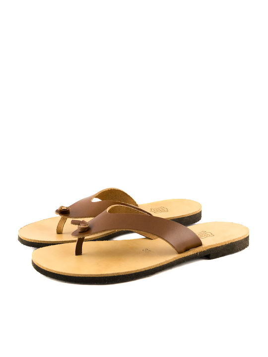 Love4shoes Leather Women's Flat Sandals in Tabac Brown Color