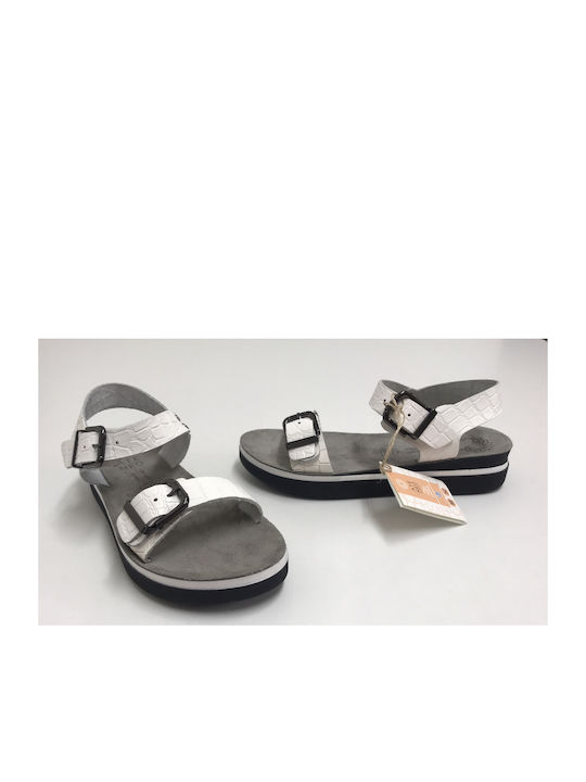 Ateneo Leather Women's Flat Sandals with Strap Flatforms in White Color