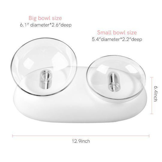 Fida Plastic Bowl Food for Dog & Cat with Base 2x 340ml in White Color 2pcs