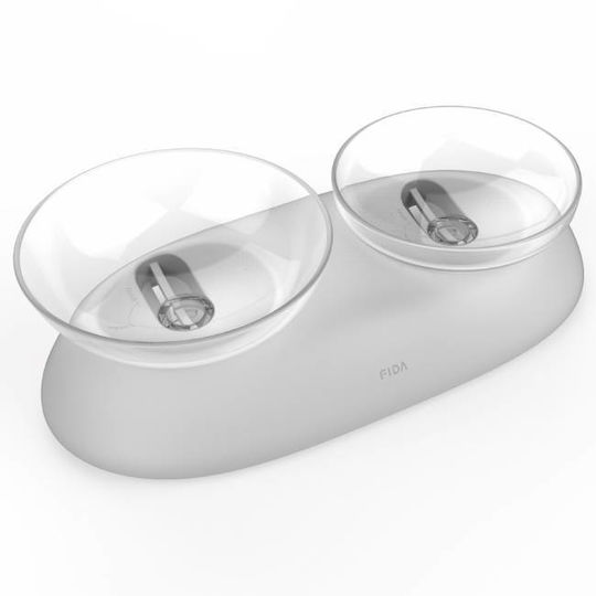 Fida Plastic Bowl Food for Dog & Cat with Base 2x 340ml in White Color 2pcs