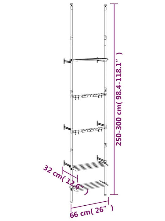 vidaXL Floor Garment Rack made of Metal Silver 66x32x300cm