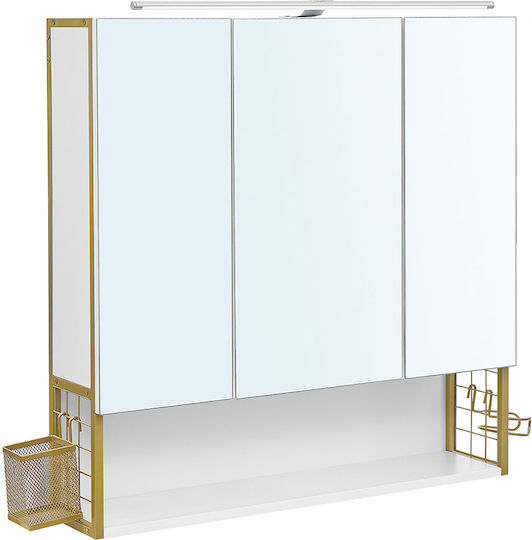 Vasagle Rectangular Bathroom Mirror Led made of MDF with Cabinet 70x70cm White