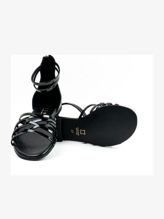 Flache Sandalen für Damen mit Riemen in Schwarz Farbe