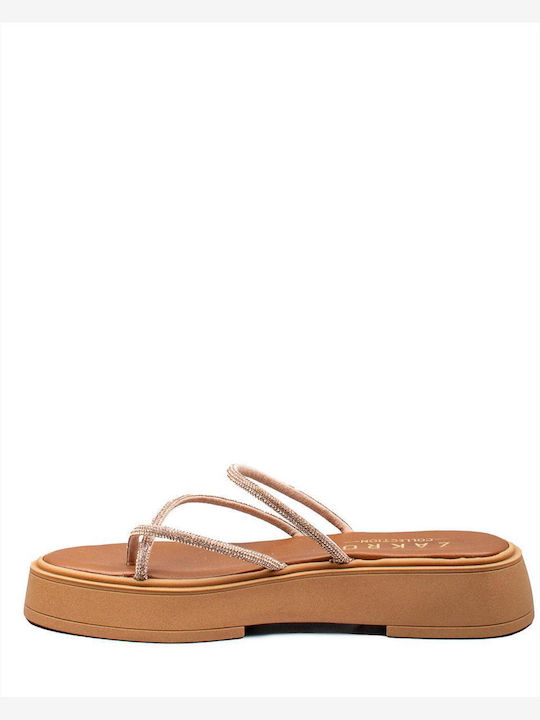 Zakro Collection Women's Flat Sandals Flatforms in Tabac Brown Color