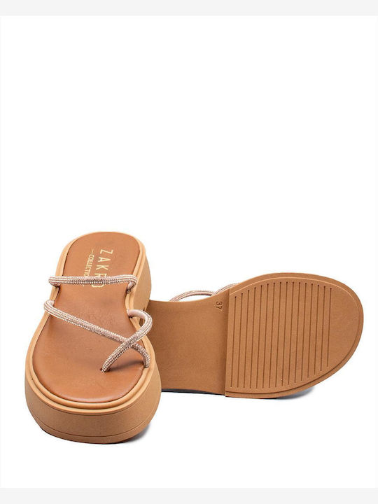 Flache Sandalen für Damen Flatforms in Tabac Braun Farbe