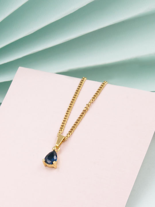 LifeLikes Necklace with Tear Design made of Gold Plated Steel with Blue Zircon