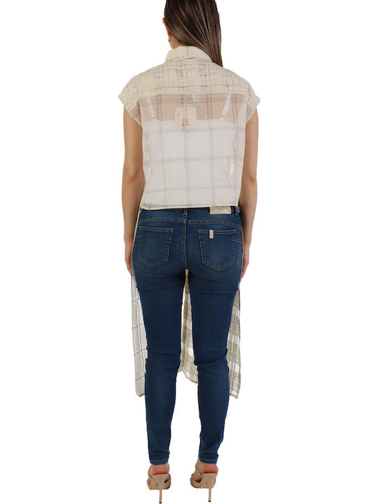 Women's Summer Crop Top Cotton Short Sleeve Checked White