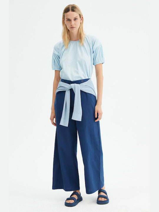 Compania Fantastica Women's Summer Blouse Cotton Short Sleeve Blue
