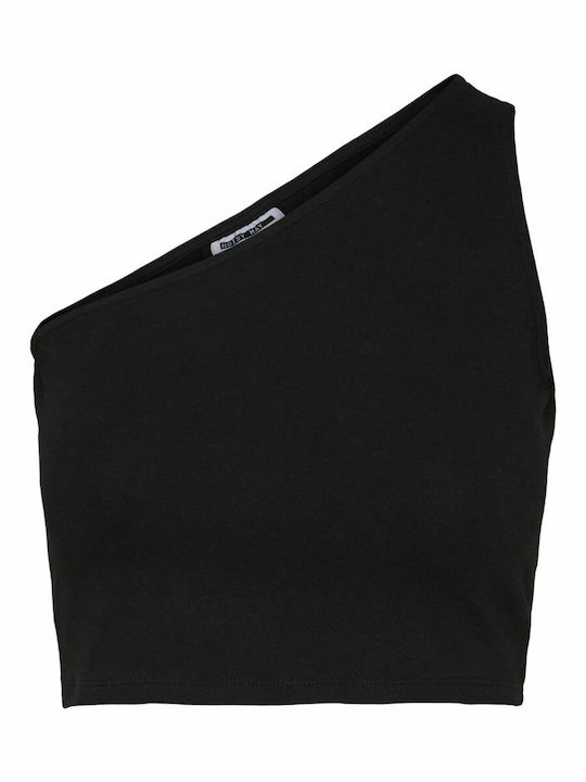 Bluza Damă Crop Top Cu Umerii Goi Din Bumbac Cu Un Umăr Negru