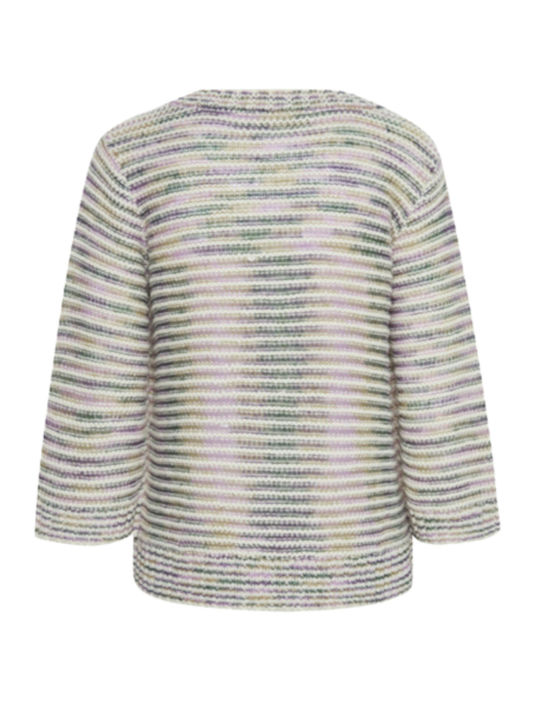 Fransa Women's Sweater with 3/4 Sleeve & V Neckline Striped Beige