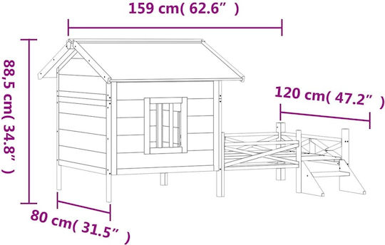 vidaXL Къщичка за Куче Дърво За Външно Ползване Сив 159x120x88.5см