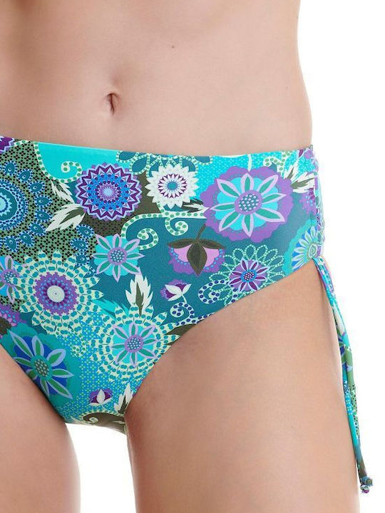 Bikini Inferioare Slip Talie Înaltă Turcoaz