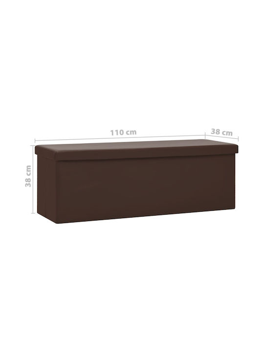 Collapsible Bench Stool With Storage Space Upholstered With Brown Fabric 110x38x38cm