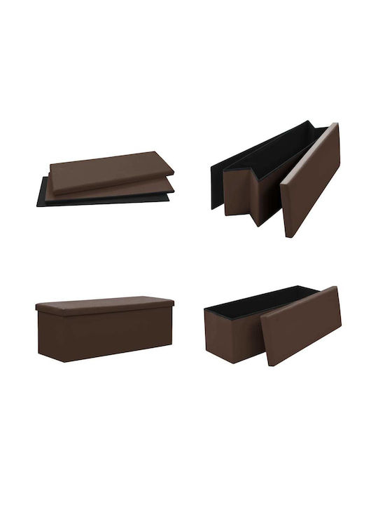 Collapsible Bench Stool With Storage Space Upholstered With Brown Fabric 110x38x38cm