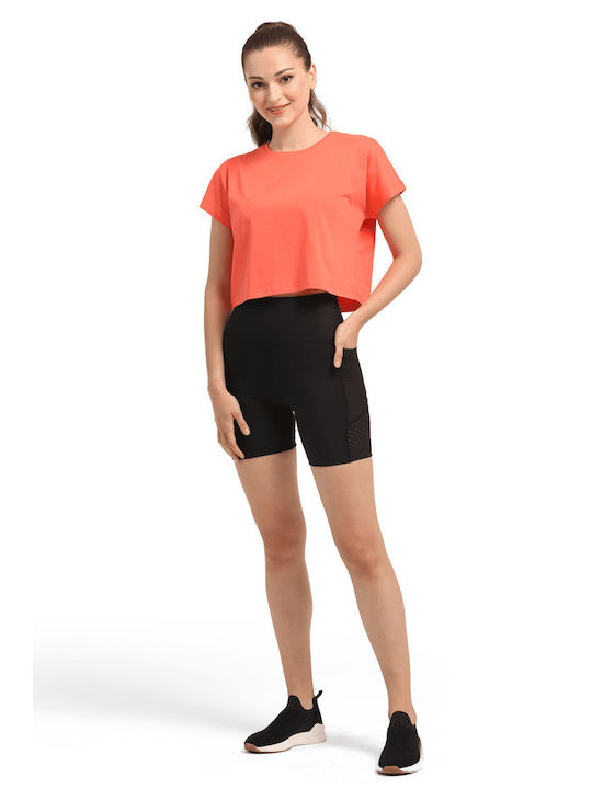 Superstacy Damen Sportliches Crop Top Kurzarm Orange