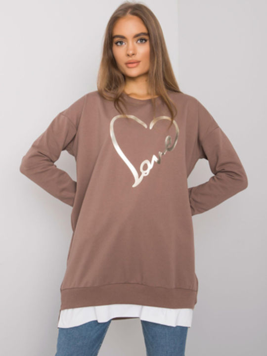 Rue Paris Cotton Tunic Long Sleeve Brown