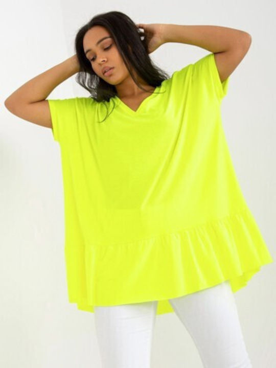 Relevance Summer Cotton Tunic Short Sleeve with V Neckline Yellow