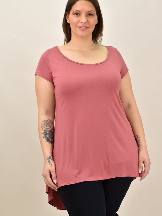 First Woman Damen Sommerliche Bluse Kurzärmelig Rosa 2350010201