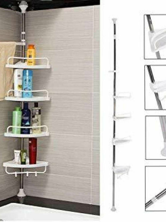 Ecke An der Wand montiert Badezimmerregal Metallisch mit 4 Regalböden Weiß