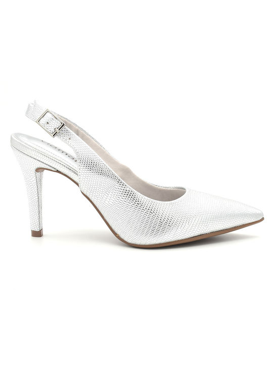 Via Marte Synthetic Leather Silver Heels