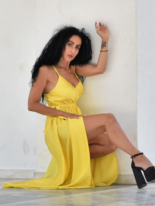 Summer Maxi Evening Dress Satin Yellow