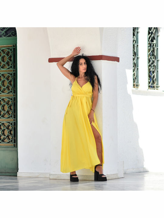 Summer Maxi Evening Dress Satin Yellow