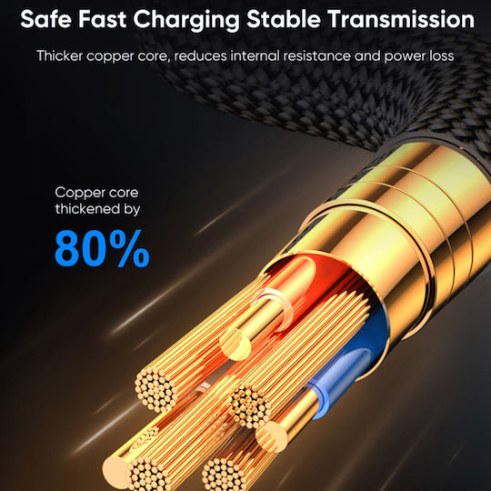 Joyroom S-AL012A16 Braided / LED USB-A to Lightning Cable Μαύρο 1.2m