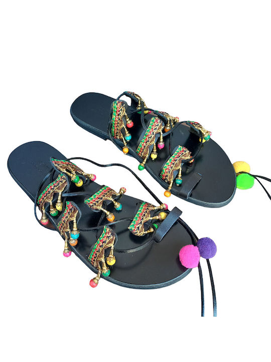 Fashion Beads Handmade Leather Lace-Up Women's Sandals Multicolour