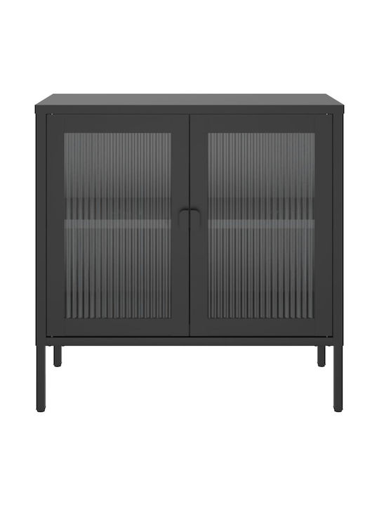 Floor-standing Living Room Display Cabinet made of Metal with Glass Black 70x35x70cm