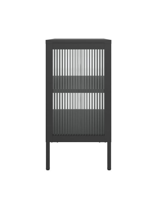 Floor-standing Living Room Display Cabinet made of Metal with Glass Black 70x35x70cm