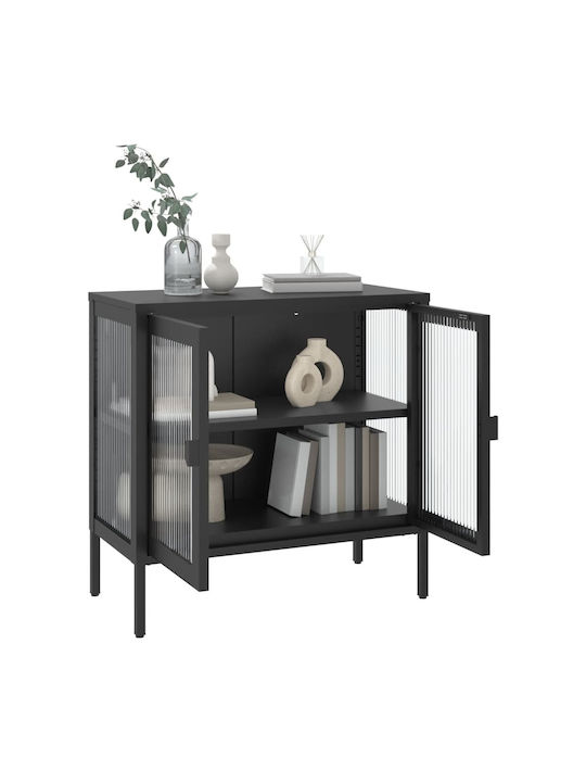 Floor-standing Living Room Display Cabinet made of Metal with Glass Black 70x35x70cm