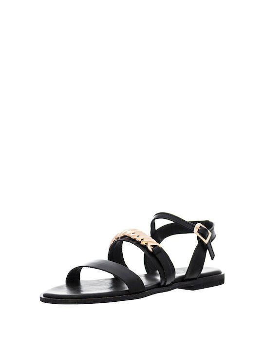 Mariella Fabiani Leather Women's Flat Sandals in Black Color