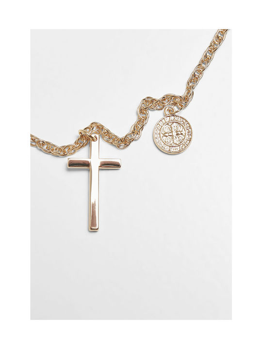 Urban Classics Men's Gold Plated Cross with Chain