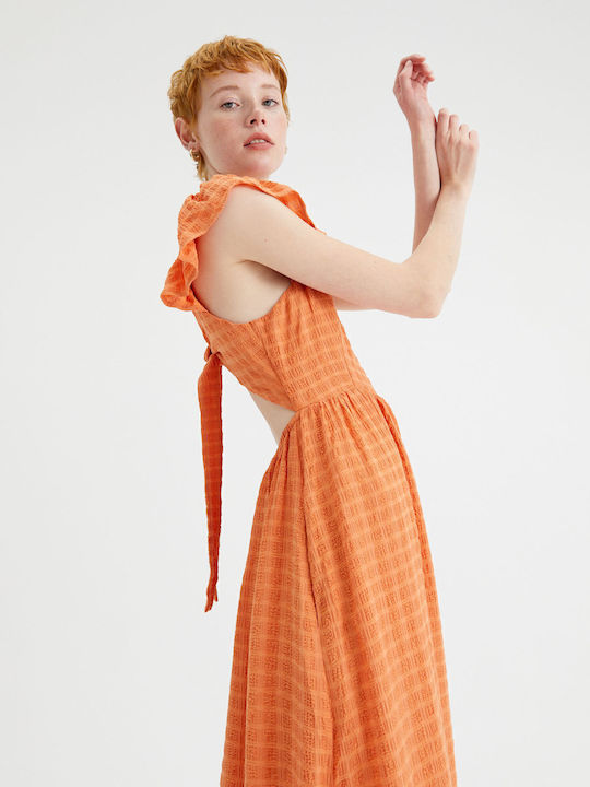 Summer Midi Dress with Ruffles Orange