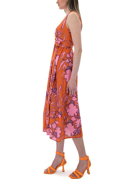 Sommer Midi Hemdkleid Kleid Wickel Orange