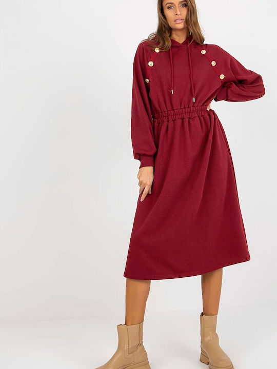 Relevance Midi Hemdkleid Kleid mit Kapuze Rot