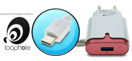Loophole Ladegerät mit integriertem Kabel mit USB-A Anschluss USB-C Rots (TFS-761)