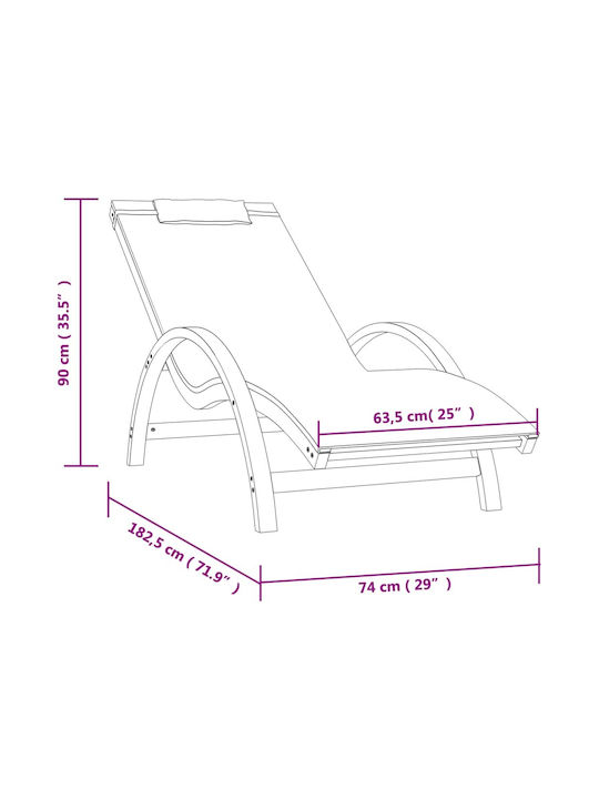 Deckchair Wooden with Cushion Gray 182.5x74x90cm.
