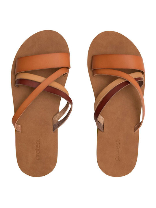 Protest Leather Women's Flat Sandals in Brown Color